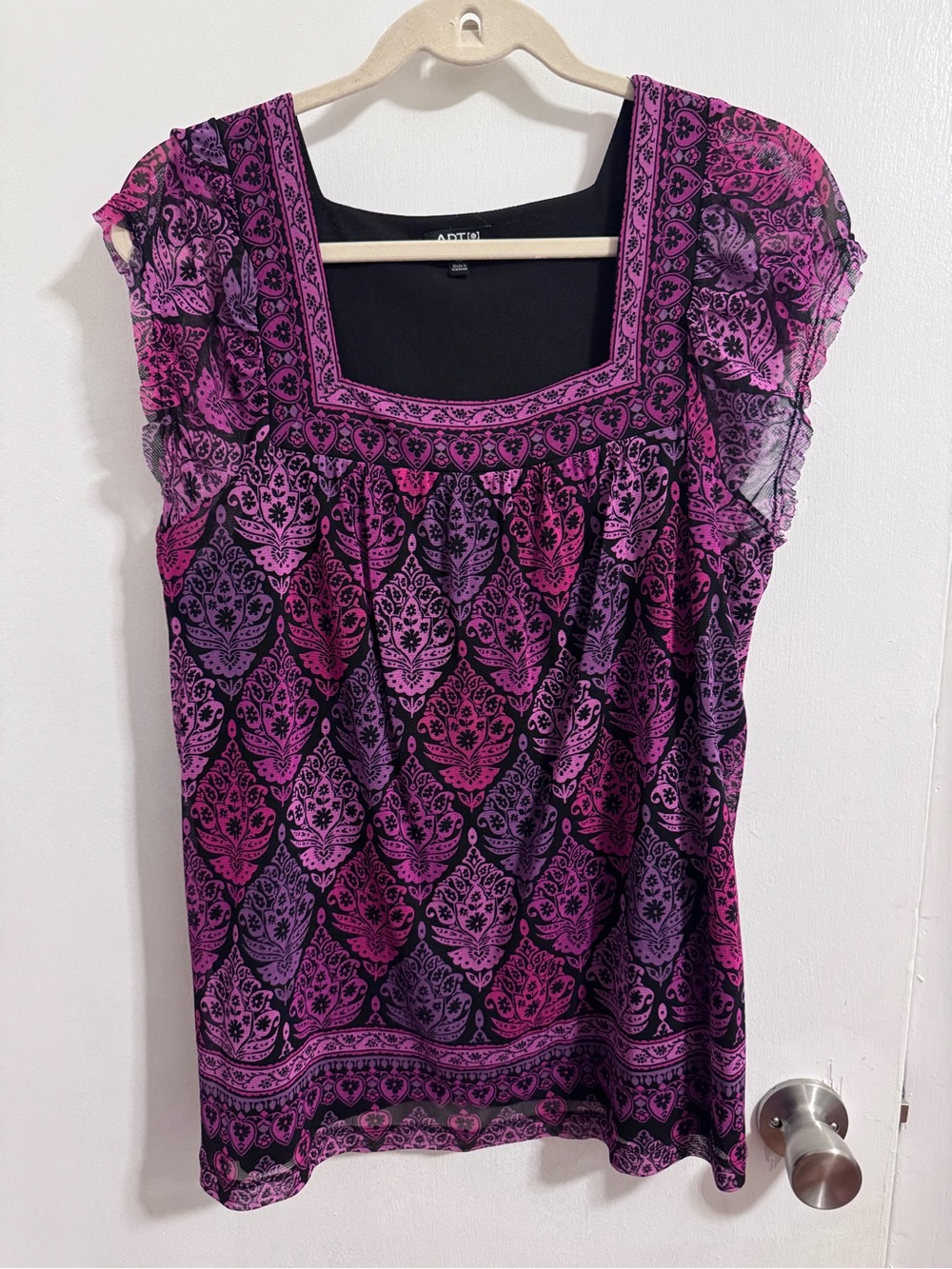 APT. 9 Purple & Pink Printed Square-Neck Women's Top